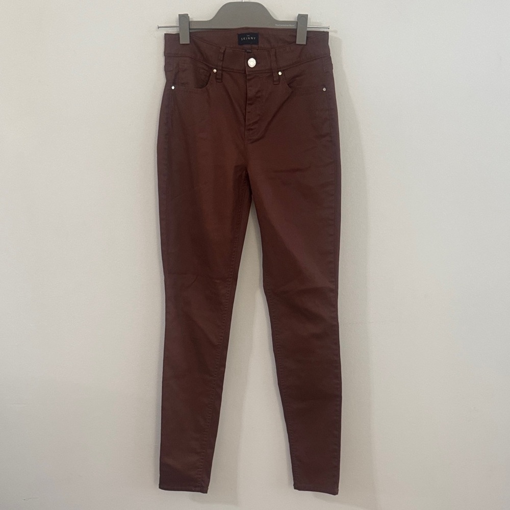 White House Black Market Women's Chocolate Skinny Highrise Faux Leather Pants